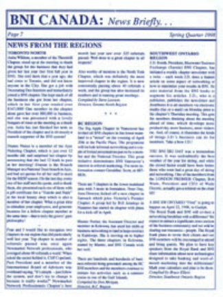 BNI Canada News 1998
